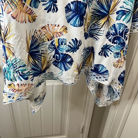 Chicos Size 1 Floral Tropical Palm Leaf Open Front Waterfall Cardigan Kimono M - Picture 10 of 11